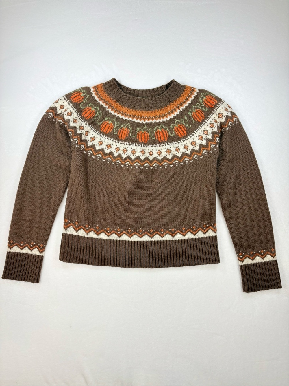 Kiel James Patrick Cozy Cabin Sweaters Pumpkin Fair Isle Wool Blend XS Brown - Picture 2 of 9